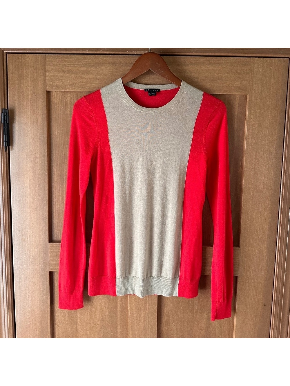 Theory 100% Wool Colorblock Sweater Red & Tan Women’s Medium